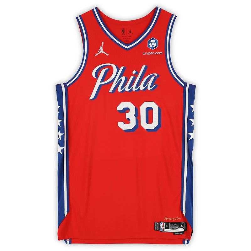 Adem Bona Philadelphia 76ers Game-Used #30 Red Jordan Brand Jersey vs. Cleveland Cavaliers on January 16, 2026 - Size 52+6