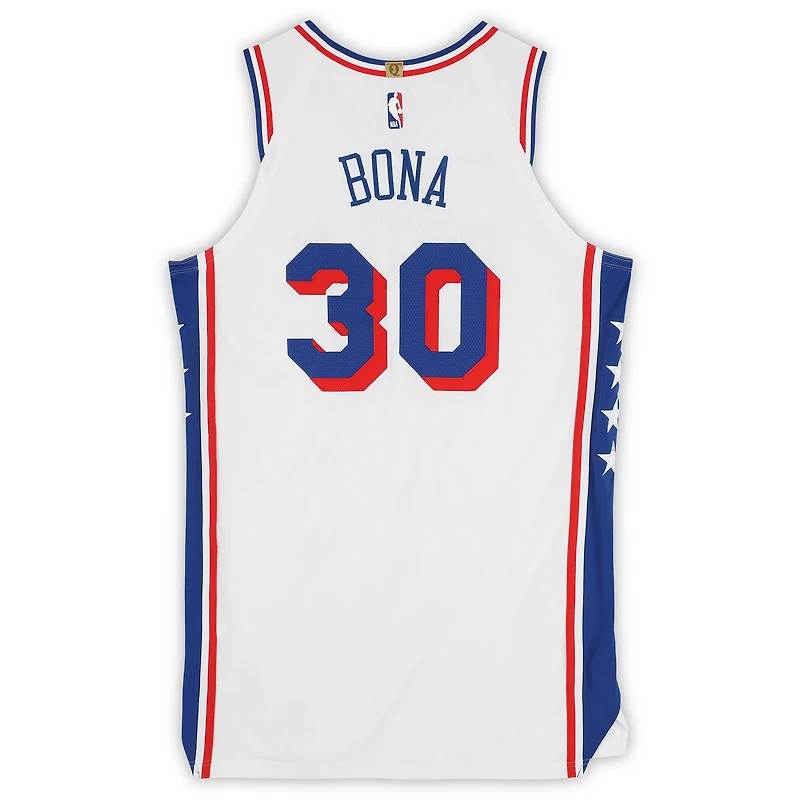 Maillot Nike blanc n° 30 porté par Adem Bona des Philadelphia 76ers lors de la saison NBA 2025-2026 - Taille 52+6