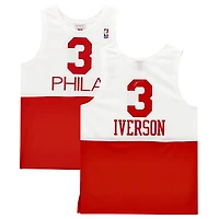 Maillot Swingman rouge et blanc autographié par Allen Iverson des Philadelphia 76ers Mitchell & Ness 2003-04