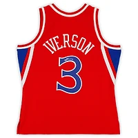 Maillot rouge dédicacé par Allen Iverson des Philadelphia 76ers, Mitchell & Ness, Swingman 1996-97