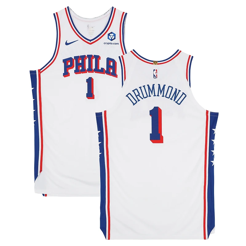 Maillot blanc Nike porté par Andre Drummond (Philadelphia 76ers) lors du match n° 1 contre les Phoenix Suns le 20 janvier 2026 - Taille 56+6
