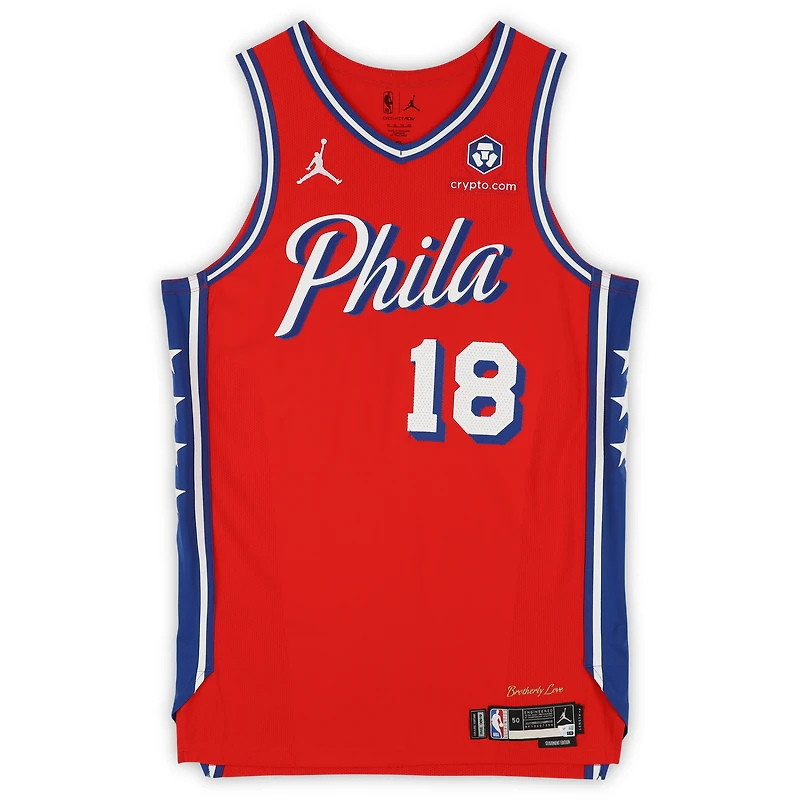 Maillot Nike rouge n° 18 porté par Chuma Okeke des Philadelphia 76ers lors de la saison NBA 2024-2025 - Taille 50+4