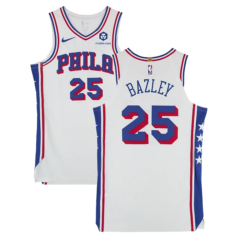 Maillot Nike blanc n° 25 porté par Darius Bazley des Philadelphia 76ers lors de la saison NBA 2023-2024 - Taille 48+4