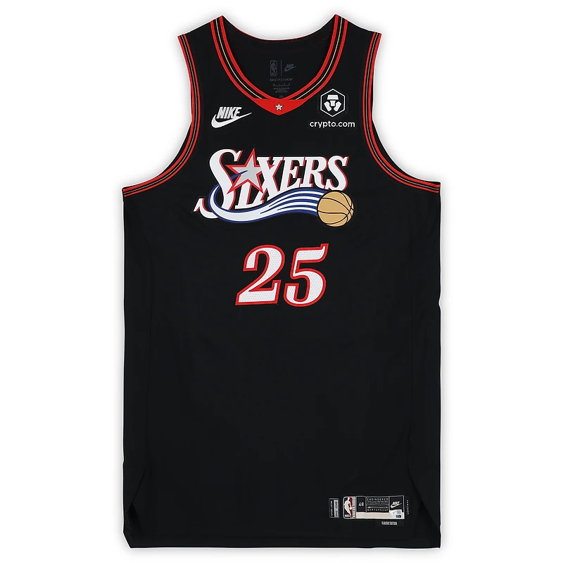Maillot noir Hardwood Classic porté par Dominick Barlow (Philadelphia 76ers) n° 25 lors du match contre les Boston Celtics le 26 avril 2026 - Taille 48+4