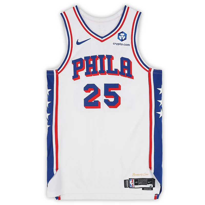 Maillot blanc Nike porté par Dominick Barlow (Philadelphia 76ers) lors du match n° 25 contre les New York Knicks le 8 mai 2026 - Taille 48+4