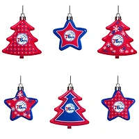 FOCO Philadelphia 76ers Six-Pack Shatterproof Tree & Star - Ornament Set