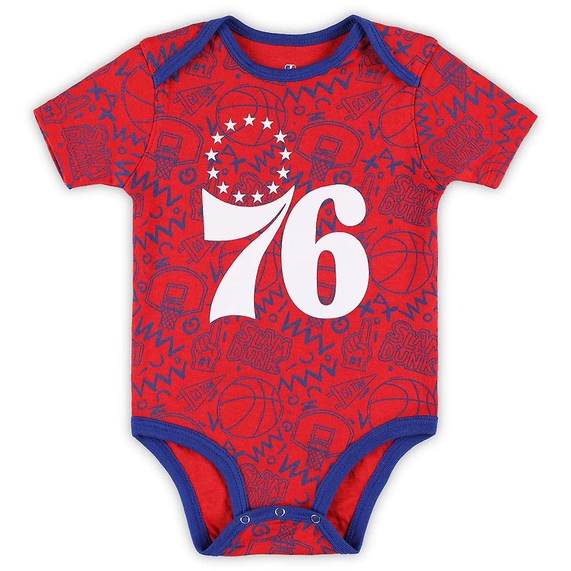 Ensemble 3 pièces pour bébé Royal/Rouge/Gris Philadelphia 76ers Slam Dunk