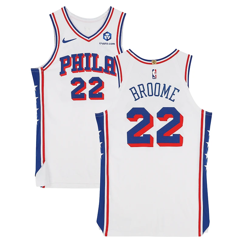 Maillot Nike blanc n° 22 porté par Johni Broome des Philadelphia 76ers lors de la saison NBA 2025-2026 - Taille 50+4