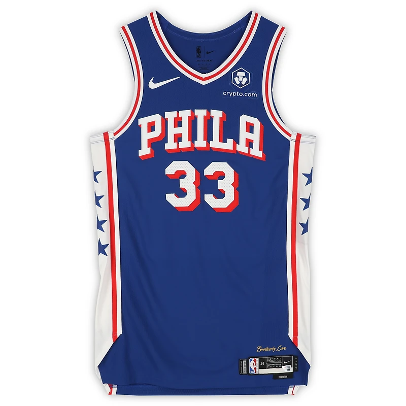Maillot Nike royal n° 33 des Philadelphia 76ers, porté par Judah Mintz lors de la saison NBA 2024-2025 - Taille 46+4