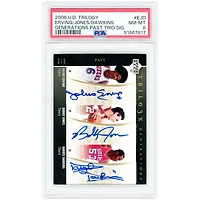 Julius Erving, Darryl Dawkins & Bobby Jones Philadelphia 76ers Autographed 2006 Upper Deck Trilogy Generations Past Triple Auto #PTS-EJD #2/3 PSA Authenticated 8 Card