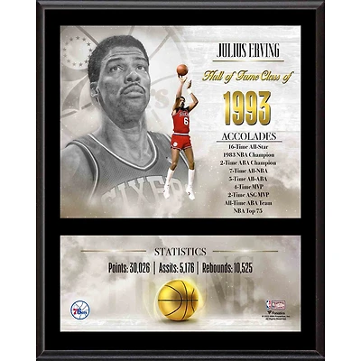Plaque de joueur classique en bois dur par sublimation de 12" x 15" des Philadelphia 76ers de Julius Erving