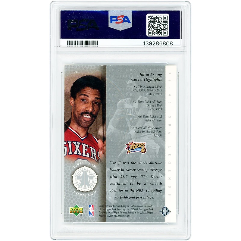 Julius Erving Philadelphia 76ers 1999-00 Upper Deck Legends Commemorative Collection #74 #31/50 PSA Authenticated 8 Card