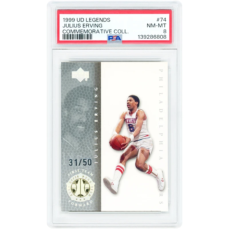 Carte Julius Erving Philadelphia 76ers 1999-00 Upper Deck Legends Commemorative Collection #74 #31/50 authentifiée par PSA (8 cartes)