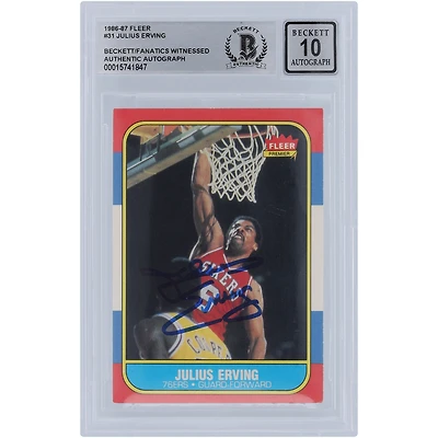 Julius Erving Philadelphia 76ers Autographed 1986-87 Fleer #31 Beckett Fanatics Witnessed Authenticated 10 Card