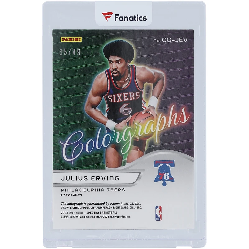 Julius Erving Philadelphia 76ers Autographed 2023-24 Panini Spectra Colorgraphs #CG-JEV #/49 Card