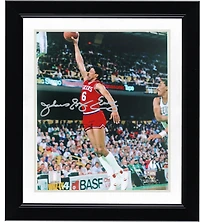 Julius Erving Philadelphia 76ers Autographed 8'' x 10'' Dunk in Red Jersey vs. Boston Celtics Photograph