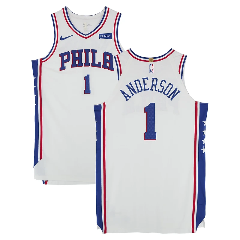 Maillot Nike blanc n° 1 porté par Justin Anderson des Philadelphia 76ers lors de la saison NBA 2017-2018 - Taille 50+6