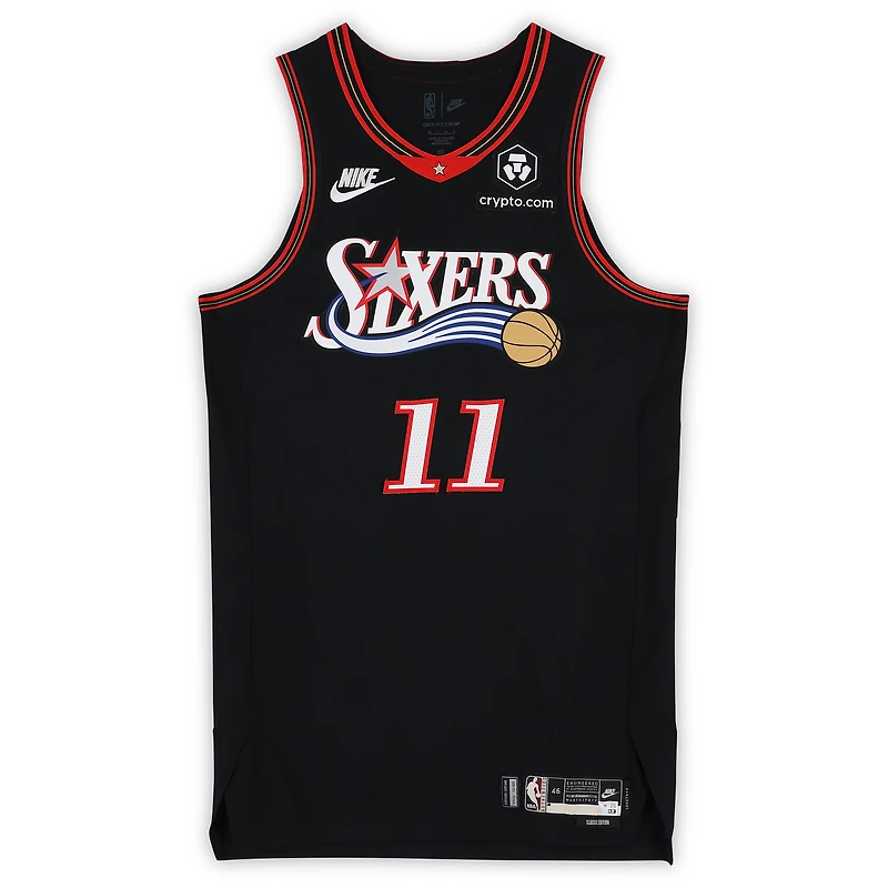 Justin Edwards Philadelphia 76ers Game-Used #11 Black Hardwood Classic Jersey vs. Indiana Pacers on April 10, 2026 - Size 46+4
