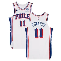 Maillot blanc Nike porté par Justin Edwards (Philadelphia 76ers) lors du match n° 11 contre les Boston Celtics le avril 2026