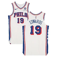 Maillot Nike blanc n° 19 de Justin Edwards, porté par le joueur des Philadelphia 76ers lors de la saison NBA 2024-2025 - Taille 48+4