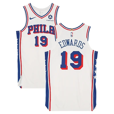 Maillot Nike blanc n° 19 de Justin Edwards, porté par le joueur des Philadelphia 76ers lors de la saison NBA 2024-2025 - Taille 48+4