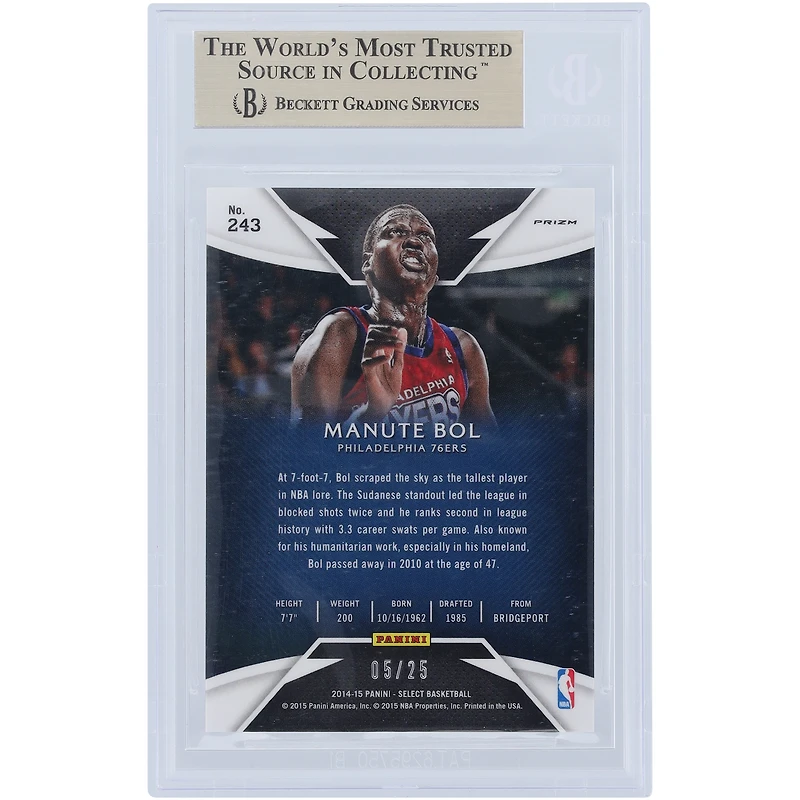 Manute Bol Philadelphia 76ers 2014-15 Panini Select Tie Dye Prizm #243 #5/25 BGS Authenticated 9.5 Card - 9.5,9.5,10,9.5 Subgrades