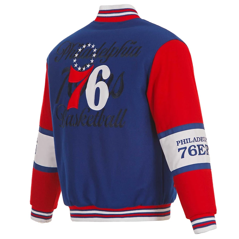 Veste réversible en laine entièrement zippée JH Design Royal Philadelphia 76ers pour homme