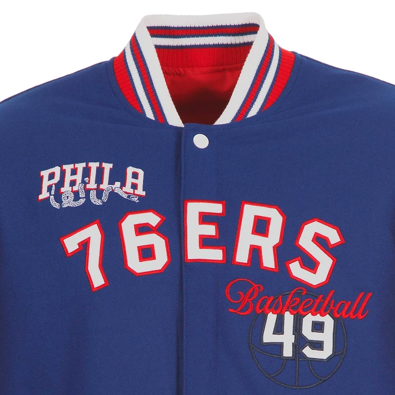 Veste réversible en laine entièrement zippée JH Design Royal Philadelphia 76ers pour homme