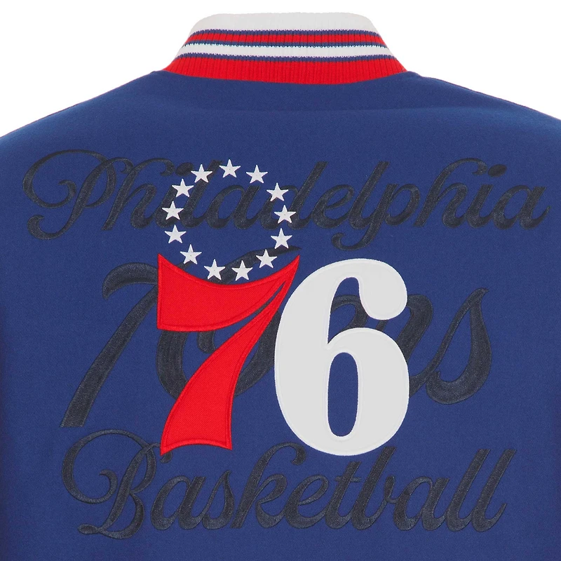 Veste réversible en laine entièrement zippée JH Design Royal Philadelphia 76ers pour homme