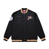 Veste en satin noire Allen Iverson de Mitchell & Ness pour homme, légendes la NBA des Philadelphia 76ers, avec boutons-pression