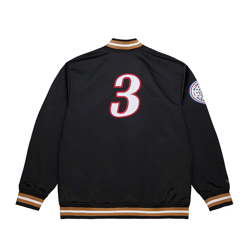 Veste en satin noire Allen Iverson de Mitchell & Ness pour homme, légendes la NBA des Philadelphia 76ers, avec boutons-pression