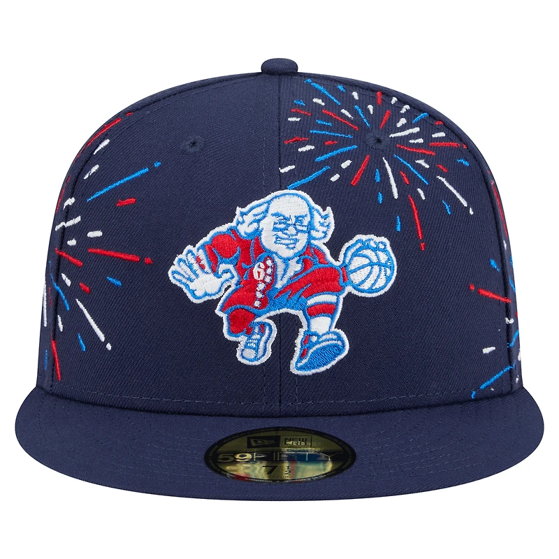 Casquette ajustée 59FIFTY Americana Fireworks des Philadelphia 76ers pour homme New Era bleu marine