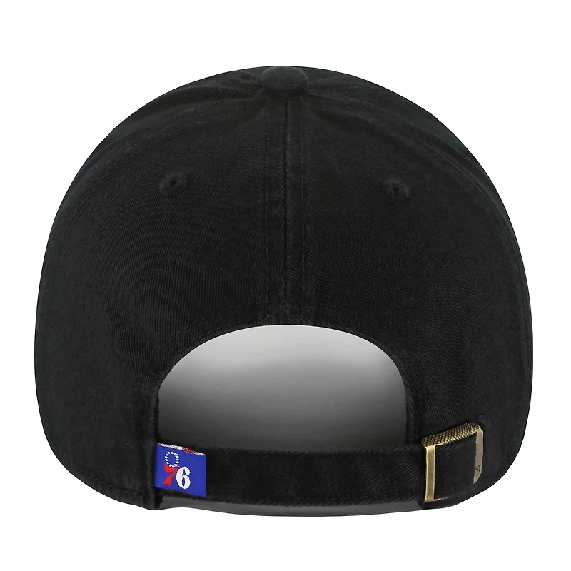 Men's '47 Black Philadelphia 76ers Core Logo Clean Up Adjustable Hat