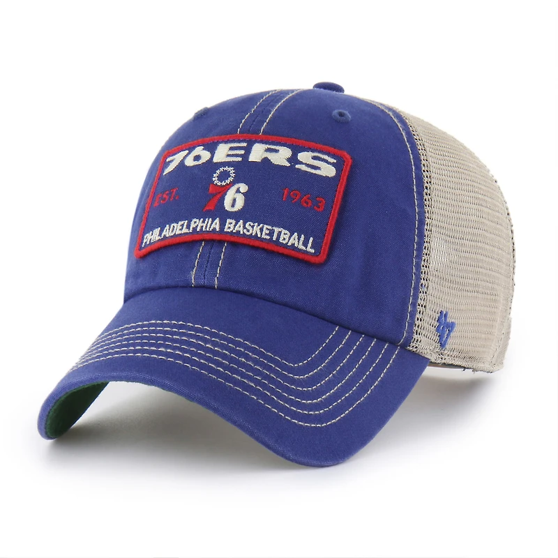 Men's '47 Royal/Tan Philadelphia 76ers Wabash Patch Clean Up Adjustable Hat
