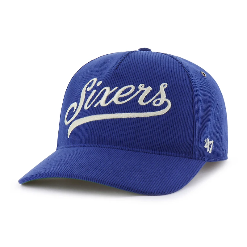Casquette ajustable en velours côtelé Golden Age des Philadelphia 76ers pour homme, modèle 47 Royal
