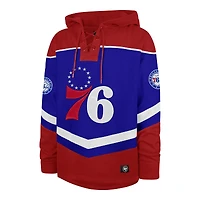 Men's '47 Royal Philadelphia 76ers Oversized Tri-Satin Layup Lacer Pullover Hoodie