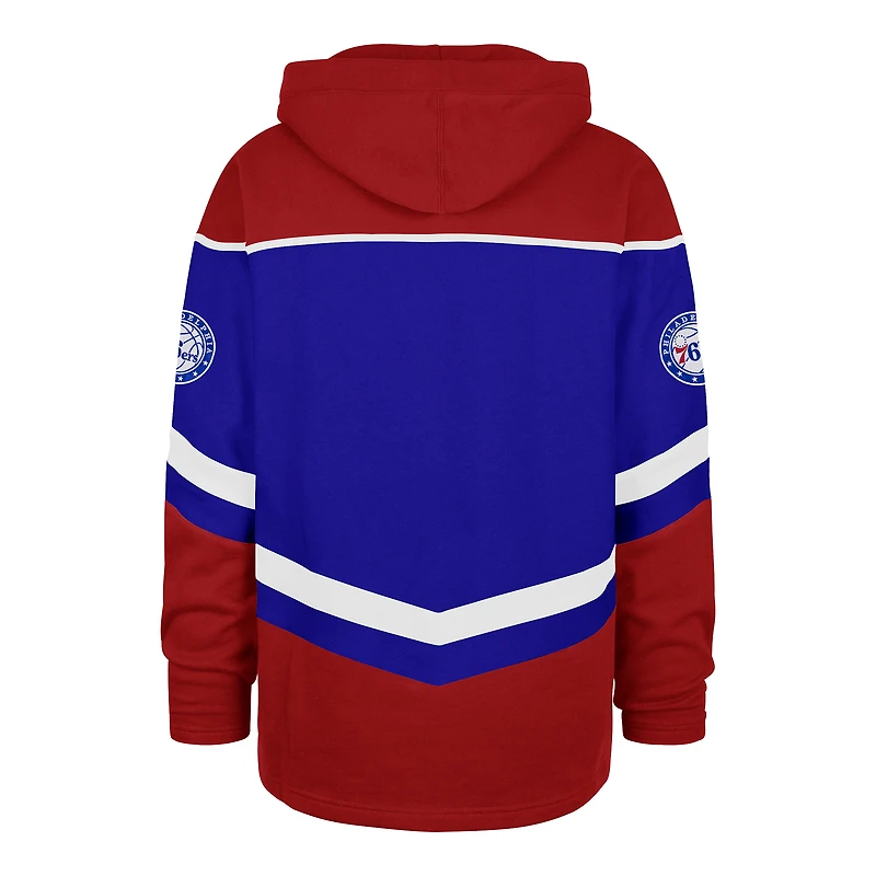 Men's '47 Royal Philadelphia 76ers Oversized Tri-Satin Layup Lacer Pullover Hoodie