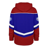 Men's '47 Royal Philadelphia 76ers Oversized Tri-Satin Layup Lacer Pullover Hoodie
