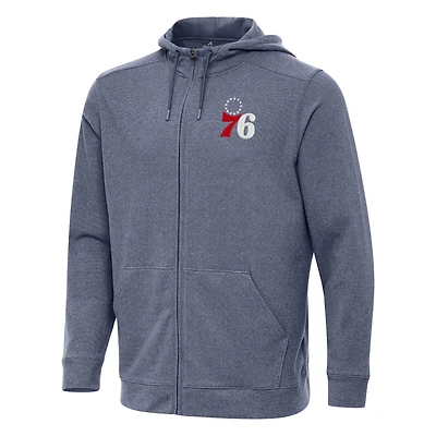Men's Antigua Heather Navy Philadelphia 76ers Effortless Full-Zip Hoodie Jacket
