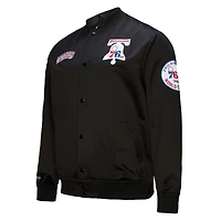 Men's Black Philadelphia 76ers Hardwood Classics Blackout Collection Satin Full-Zip Jacket