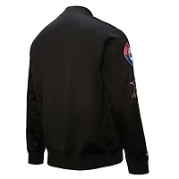 Men's Black Philadelphia 76ers Hardwood Classics Blackout Collection Satin Full-Zip Jacket