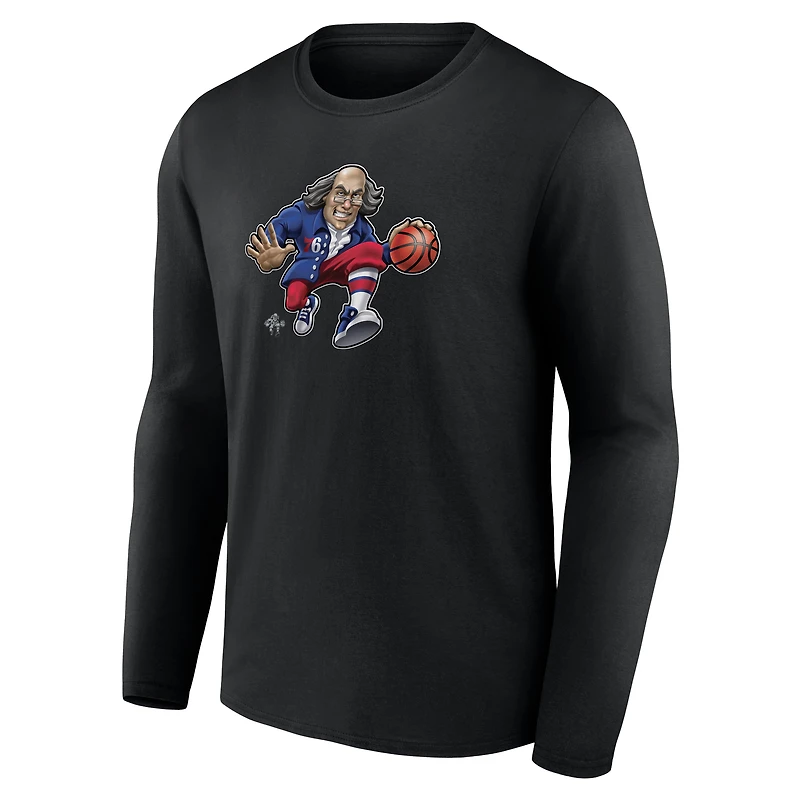 Men's Black Philadelphia 76ers Midnight Mascot Long Sleeve T-Shirt