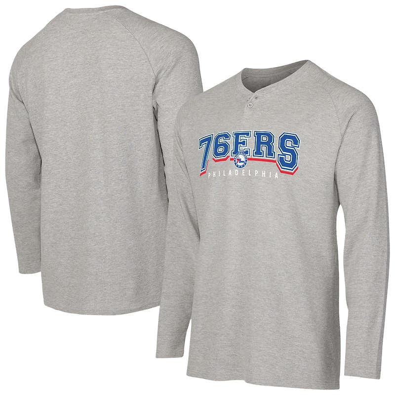 T-shirt Henley à manches longues en tricot thermique Hawthorn pour homme, gris, des Philadelphia 76ers