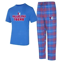 Ensemble de nuit pour homme Concepts Sport Royal/Red Philadelphia 76ers Vector avec haut et pantalon en flanelle