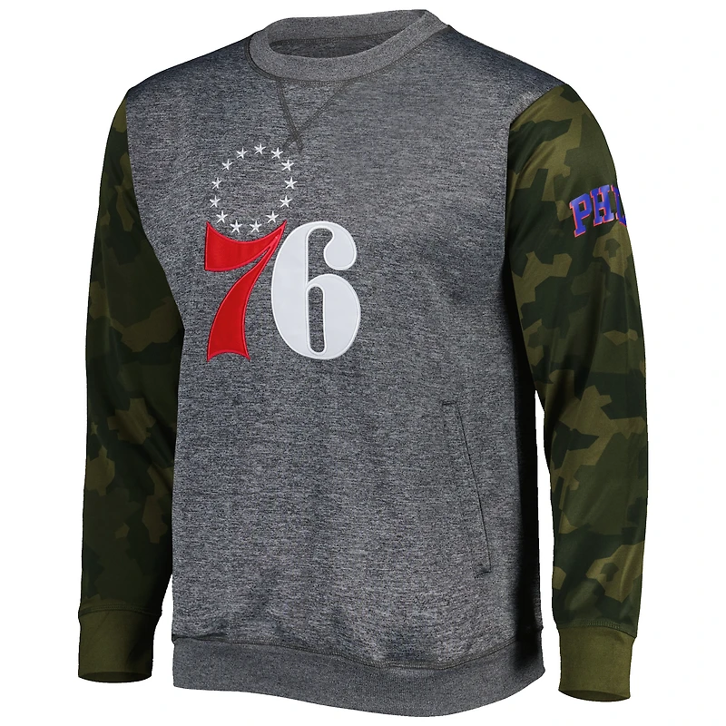 Sweat-shirt à coutures camouflage Philadelphia 76ers, couleur gris anthracite chiné, pour homme de la marque Fanatics.