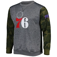 Sweat-shirt à coutures camouflage Philadelphia 76ers, couleur gris anthracite chiné, pour homme de la marque Fanatics.