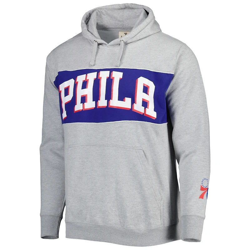 Sweat à capuche Fanatics Heather Grey Philadelphia 76ers Wordmark French Terry pour hommes