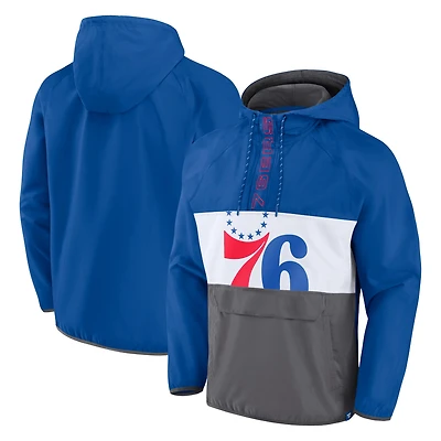 Men's Fanatics  Royal/Gray Philadelphia 76ers Anorak Flagrant Foul Color-Block Raglan Hoodie Half-Zip Jacket