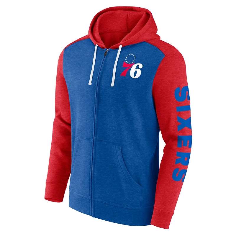 Sweat à capuche entièrement zippé pour hommes Fanatics Royal/Red Philadelphia 76ers Big & Tall Down and Distance