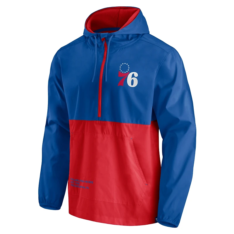 Men's Fanatics Royal/Red Philadelphia 76ers Block Party Thrill Seeker - Half-Zip Hoodie Jacket
